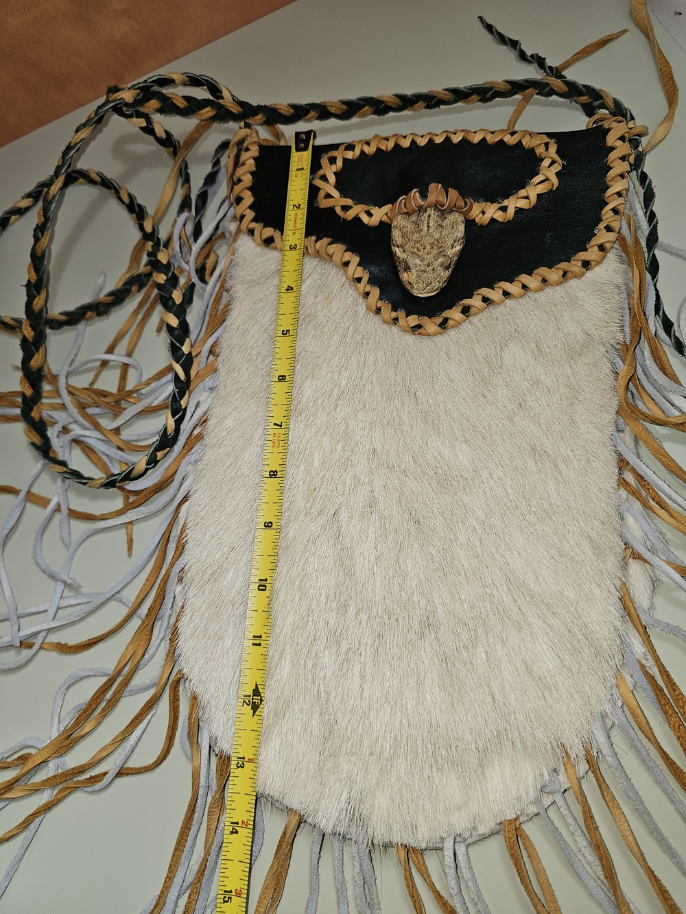 Rattlesnake Purse with Leather Braided Trim - Tan & Black - Picture 13 of 17